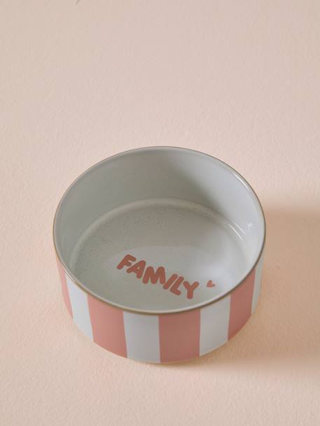 Ceramic Dog Bowl, FAMILY camel+printed white+striped pink 