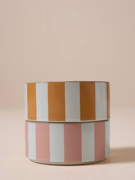 Ceramic Dog Bowl, FAMILY camel+printed white+striped pink 