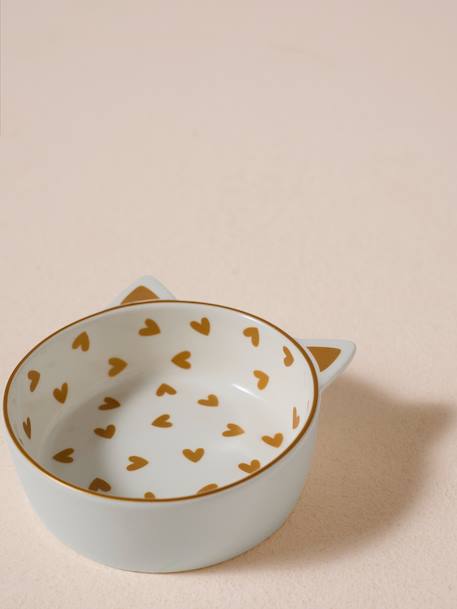 Set of 2 Ceramic Cat Bowls, FAMILY ecru+printed white 