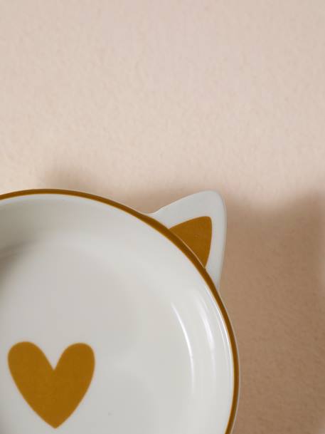 Set of 2 Ceramic Cat Bowls, FAMILY ecru+printed white 