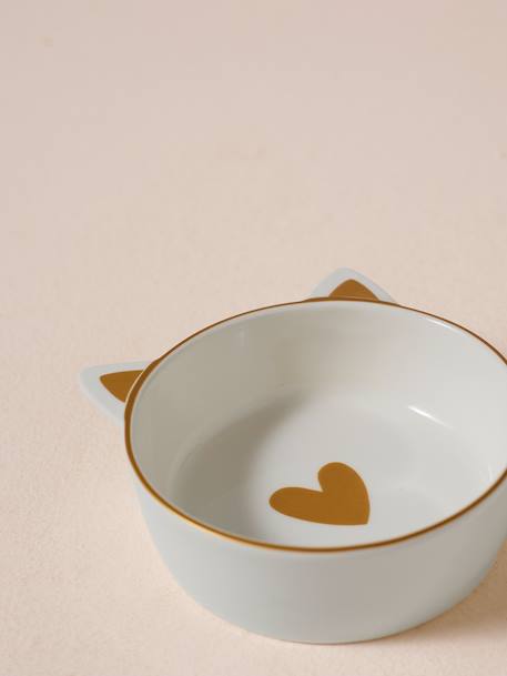 Set of 2 Ceramic Cat Bowls, FAMILY ecru+printed white 