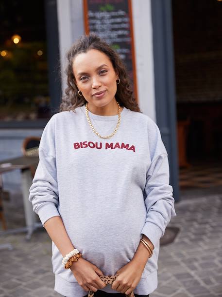 'Bisou Mama' Sweatshirt & Leggings Set for Maternity & Nursing, ENVIE DE FRAISE marl grey 