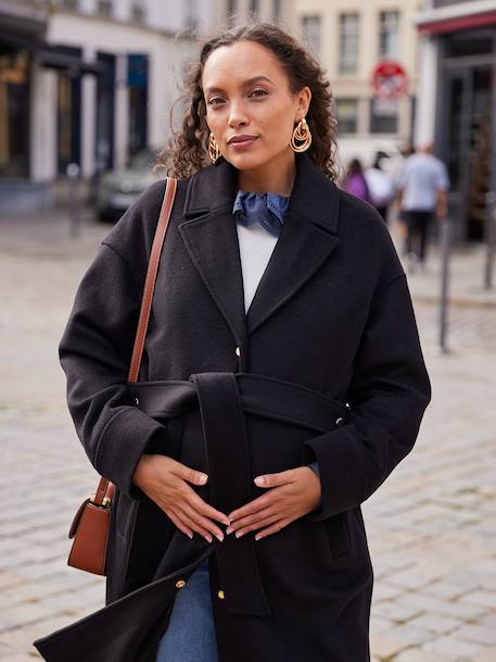 Woollen Cloth Coat, Adaptive for Maternity & Babywearing, by ENVIE DE FRAISE black+hazel 