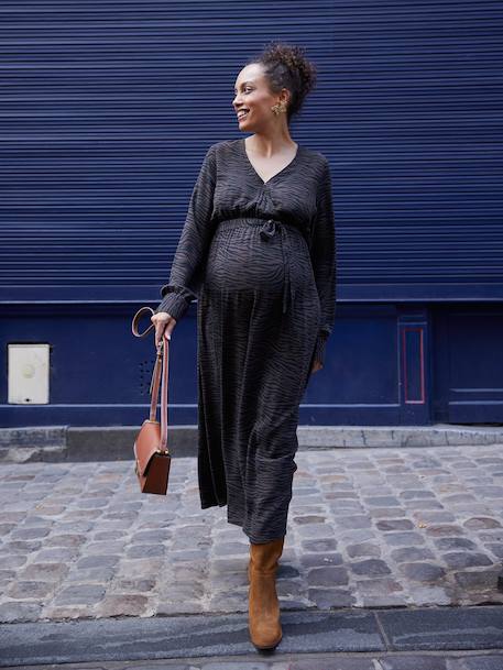 Long Dress with Zebra Print for Maternity & Nursing, ENVIE DE FRAISE chocolate 