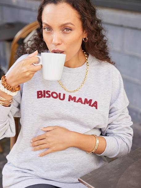 'Bisou Mama' Sweatshirt & Leggings Set for Maternity & Nursing, ENVIE DE FRAISE marl grey 