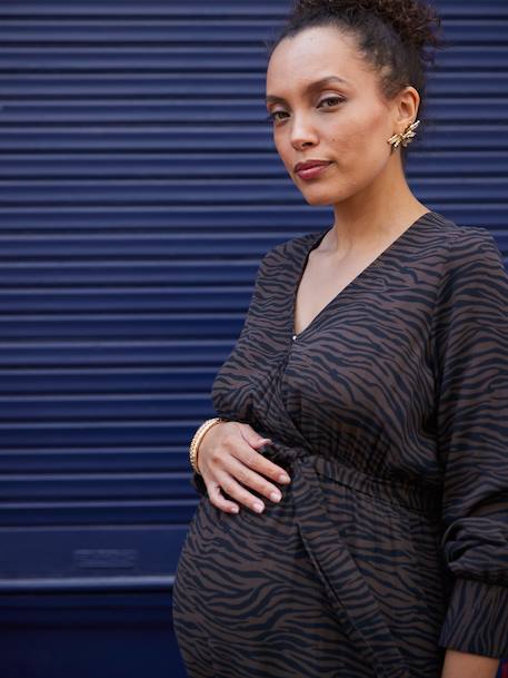 Long Dress with Zebra Print for Maternity & Nursing, ENVIE DE FRAISE chocolate 
