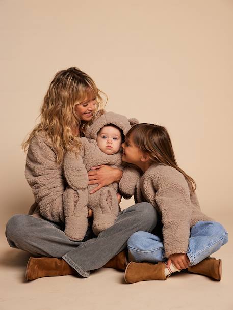 Sherpa Jacket with Leopard-Print Lining, Mother-Daughter Capsule Collection, ENVIE DE FRAISE taupe 