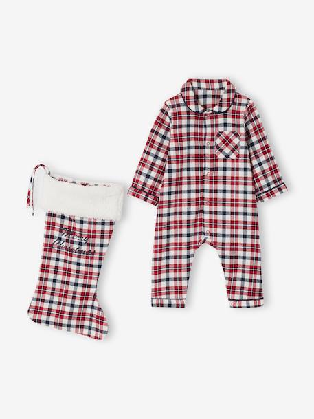 Chequered Jumpsuit + Socks Set for Newborns red 