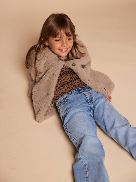 Sherpa Jacket with Leopard-Print Lining, Mother-Daughter Capsule Collection, ENVIE DE FRAISE taupe 