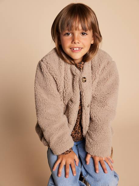 Sherpa Jacket with Leopard-Print Lining, Mother-Daughter Capsule Collection, ENVIE DE FRAISE taupe 