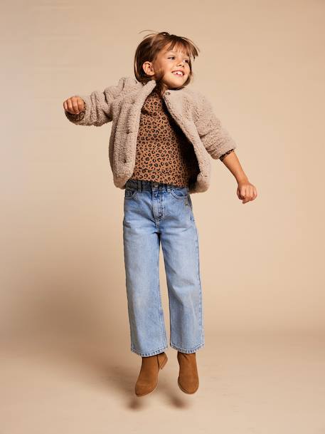 Sherpa Jacket with Leopard-Print Lining, Mother-Daughter Capsule Collection, ENVIE DE FRAISE taupe 