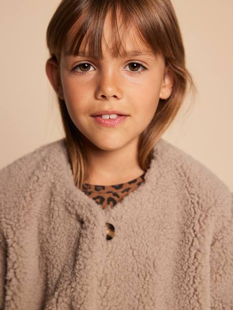 Sherpa Jacket with Leopard-Print Lining, Mother-Daughter Capsule Collection, ENVIE DE FRAISE taupe 
