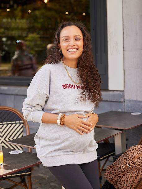 'Bisou Mama' Sweatshirt & Leggings Set for Maternity & Nursing, ENVIE DE FRAISE marl grey 