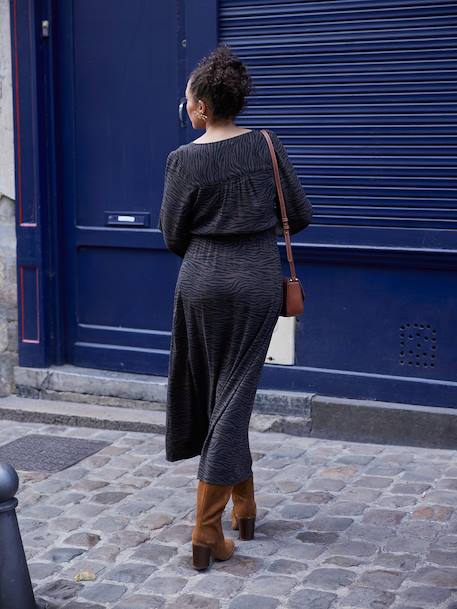 Long Dress with Zebra Print for Maternity & Nursing, ENVIE DE FRAISE chocolate 