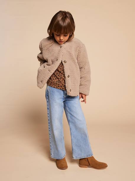 Sherpa Jacket with Leopard-Print Lining, Mother-Daughter Capsule Collection, ENVIE DE FRAISE taupe 