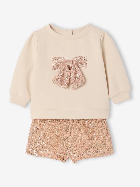 Christmas Set for Baby Girls: Sequinned Sweatshirt & Shorts gold 