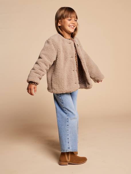 Sherpa Jacket with Leopard-Print Lining, Mother-Daughter Capsule Collection, ENVIE DE FRAISE taupe 