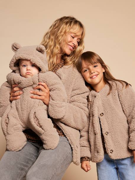 Sherpa Jacket with Leopard-Print Lining, Mother-Daughter Capsule Collection, ENVIE DE FRAISE taupe 