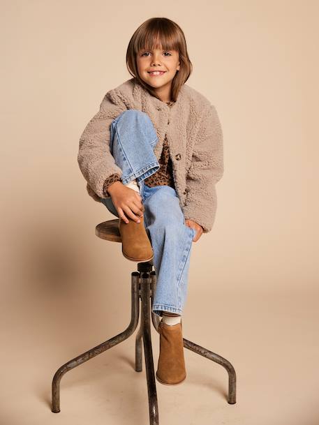 Sherpa Jacket with Leopard-Print Lining, Mother-Daughter Capsule Collection, ENVIE DE FRAISE taupe 