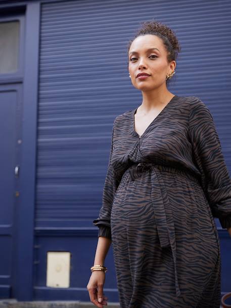Long Dress with Zebra Print for Maternity & Nursing, ENVIE DE FRAISE chocolate 