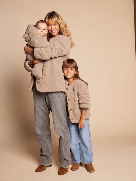 Sherpa Jacket with Leopard-Print Lining, Mother-Daughter Capsule Collection, ENVIE DE FRAISE taupe 