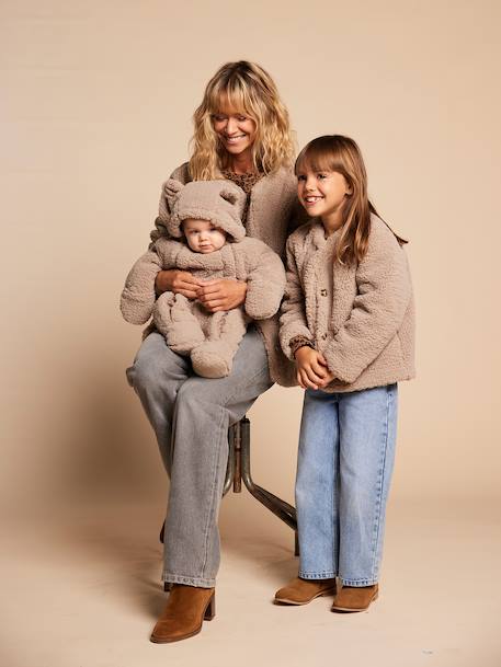 Sherpa Jacket with Leopard-Print Lining, Mother-Daughter Capsule Collection, ENVIE DE FRAISE taupe 