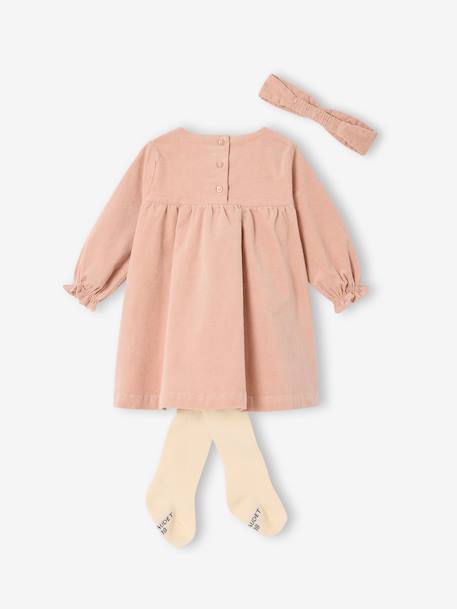Baby girl dress, band for head accessories for hair, tights and Christmas gift box set rosy 