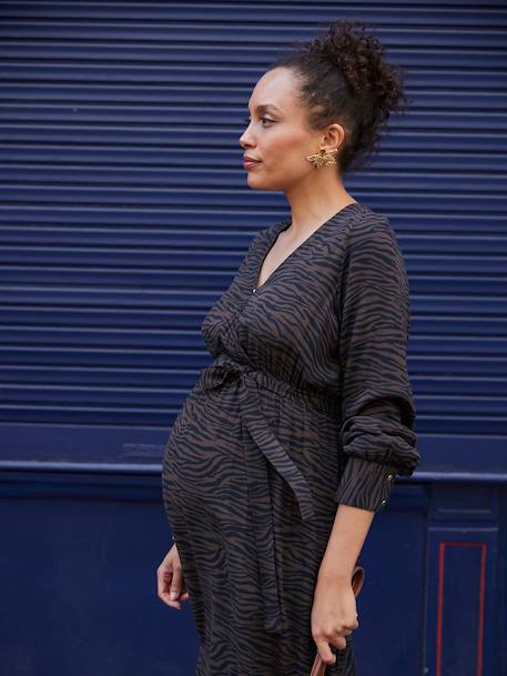 Long Dress with Zebra Print for Maternity & Nursing, ENVIE DE FRAISE chocolate 