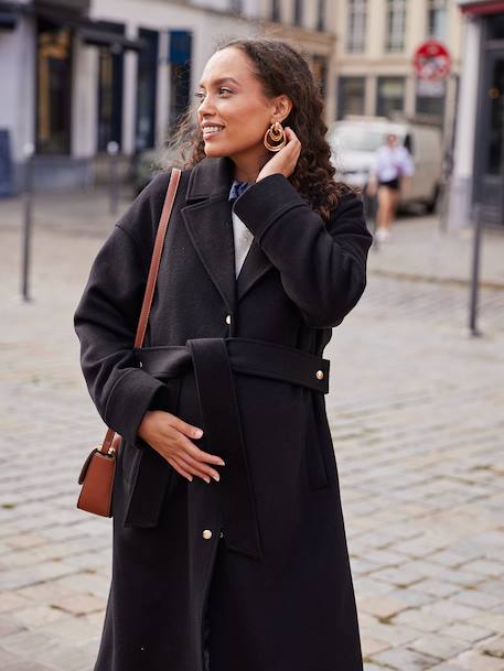 Woollen Cloth Coat, Adaptive for Maternity & Babywearing, by ENVIE DE FRAISE black+hazel 