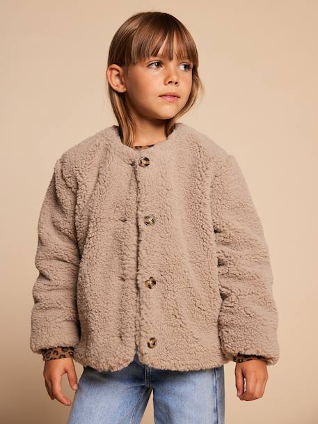 Sherpa Jacket with Leopard-Print Lining, Mother-Daughter Capsule Collection, ENVIE DE FRAISE taupe 
