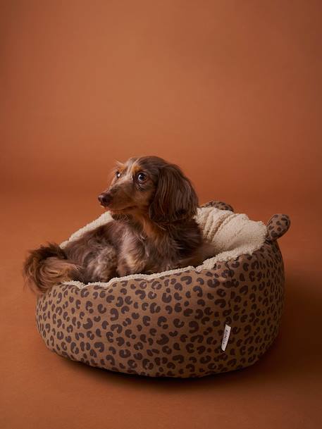 Quilted pet basket FAMILY caramel+printed brown 