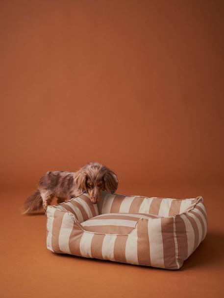 Quilted pet basket FAMILY clay beige+hazel+striped white 