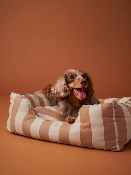 Quilted pet basket FAMILY clay beige+hazel+striped white 