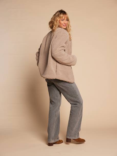 Sherpa jacket with leopard lining for women, mother-daughter capsule collection by ENVIE DE FRAISE taupe 