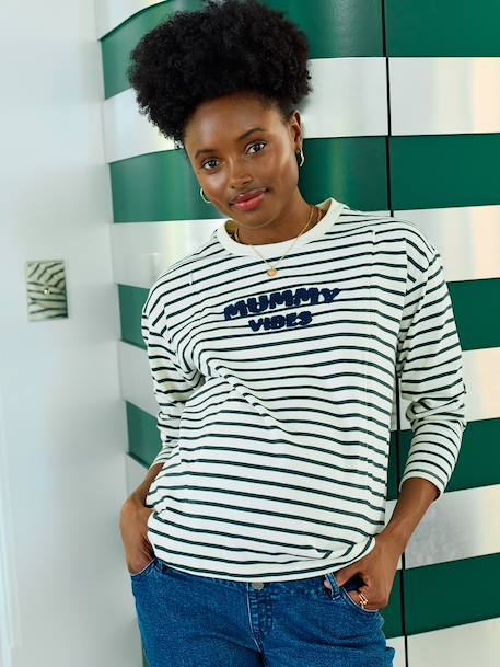 Cotton* striped nursing clothes t-shirt green 