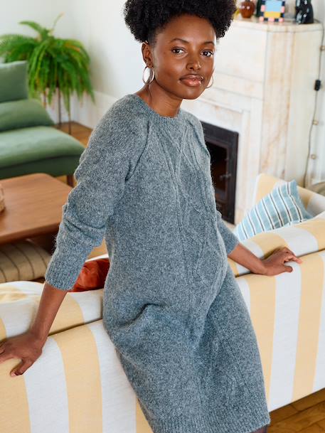 Cable Knit Jumper Dress with Wool for Maternity marl grey 