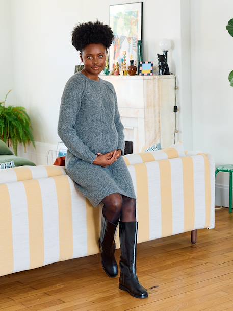 Cable Knit Jumper Dress with Wool for Maternity marl grey 
