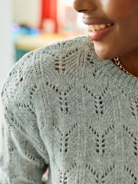Knitted nursing clothes jumper with openwork design marl grey 