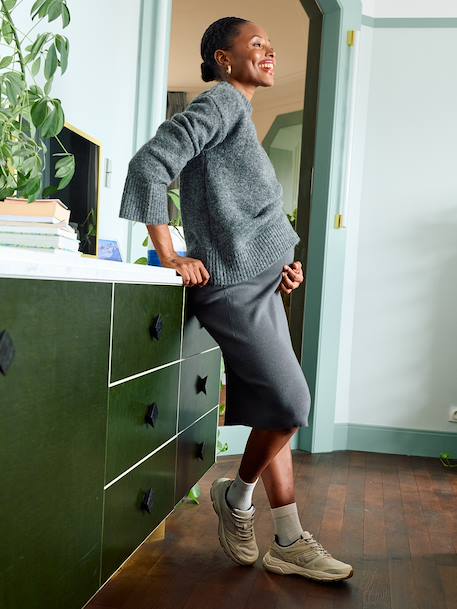 Ribbed knit maternity midi pencil skirt anthracite 