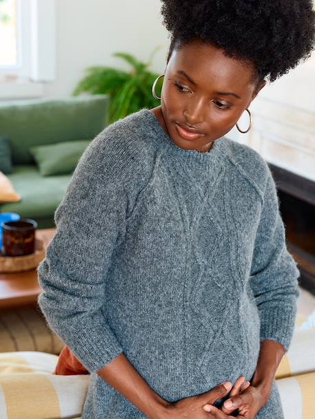 Cable Knit Jumper Dress with Wool for Maternity marl grey 