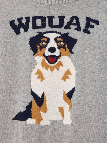 Round Neckline Jumper with Dog Motif marl grey 