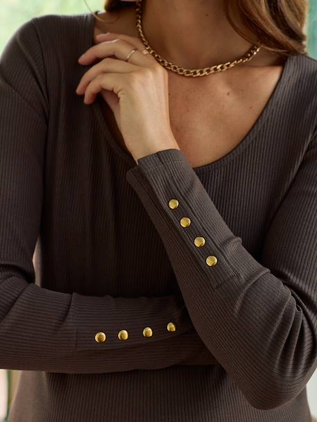 Long-Sleeved T-Shirt in Rib Knit for Maternity chocolate 