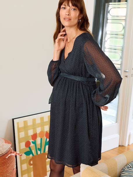 Short Leopard Print Dress for Maternity & Nursing black 