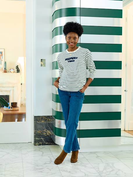Cotton* striped nursing clothes t-shirt green 