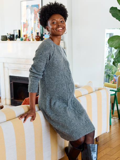 Cable Knit Jumper Dress with Wool for Maternity marl grey 