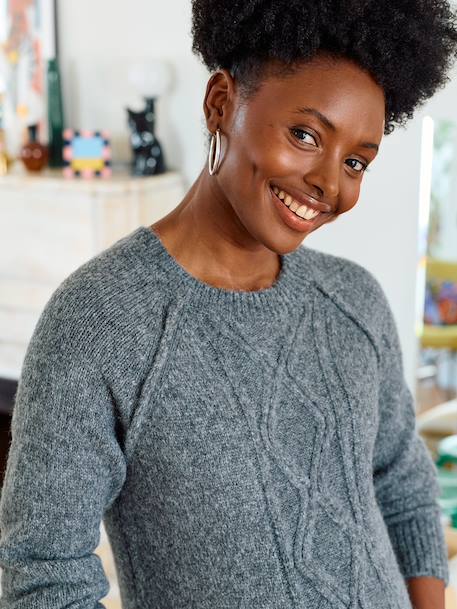 Cable Knit Jumper Dress with Wool for Maternity marl grey 