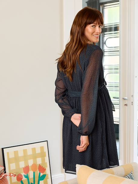 Short Leopard Print Dress for Maternity & Nursing black 