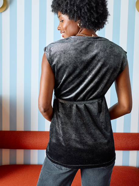 Sleeveless T-Shirt in Glittery Velour for Maternity black 