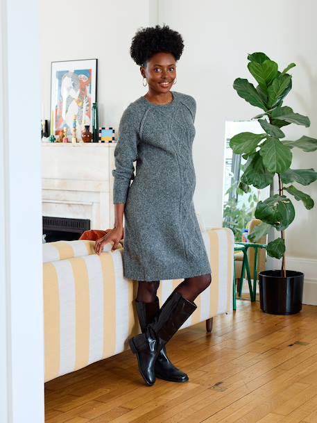 Cable Knit Jumper Dress with Wool for Maternity marl grey 
