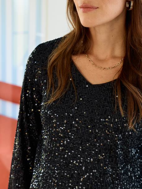Reversible sequin nursing blouse, front/back black 